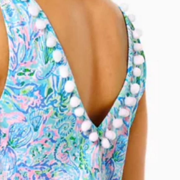 NEW Lilly Pulitzer Camilla Dress Small Surf Blue Soleil‎ Pom Pom Ruffle Easter S - Picture 14 of 14